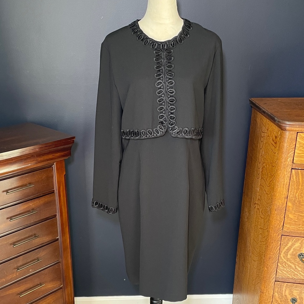 Pat Argenti Evening Wear Black Pencil Dress Jacket Top Embroidered‎ Trim Size 12
